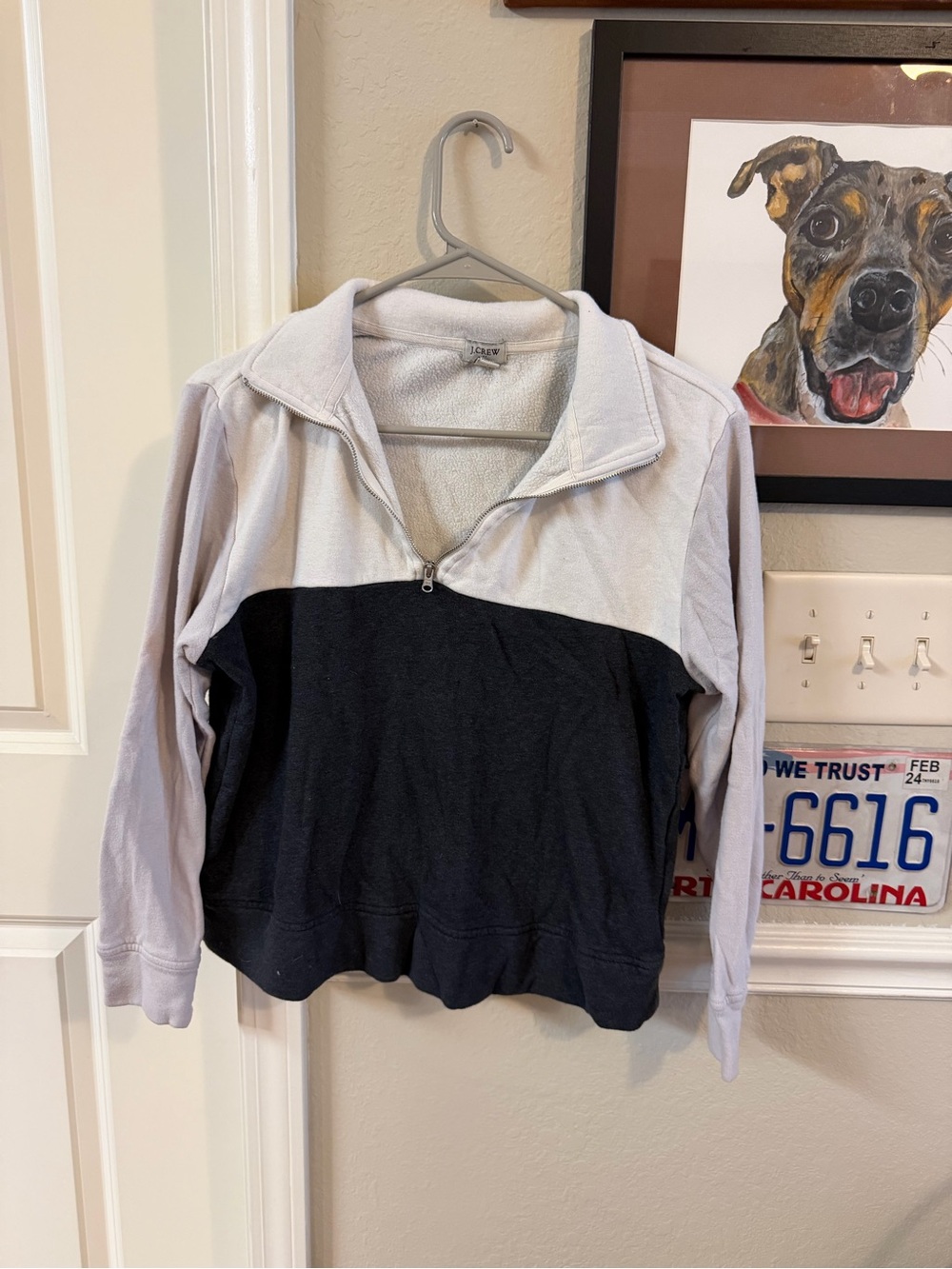 J. Crew Cream & Charcoal Half-Zip Fleece Pullover